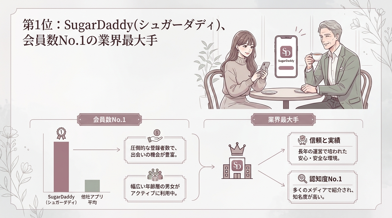 第1位：SugarDaddy（シュガーダディ）、会員数No.1の業界最大手
