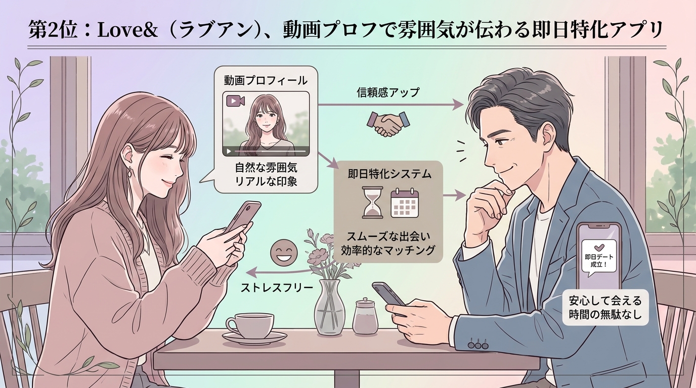 第2位：Love&（ラブアン）、動画プロフで雰囲気が伝わる即日特化アプリ