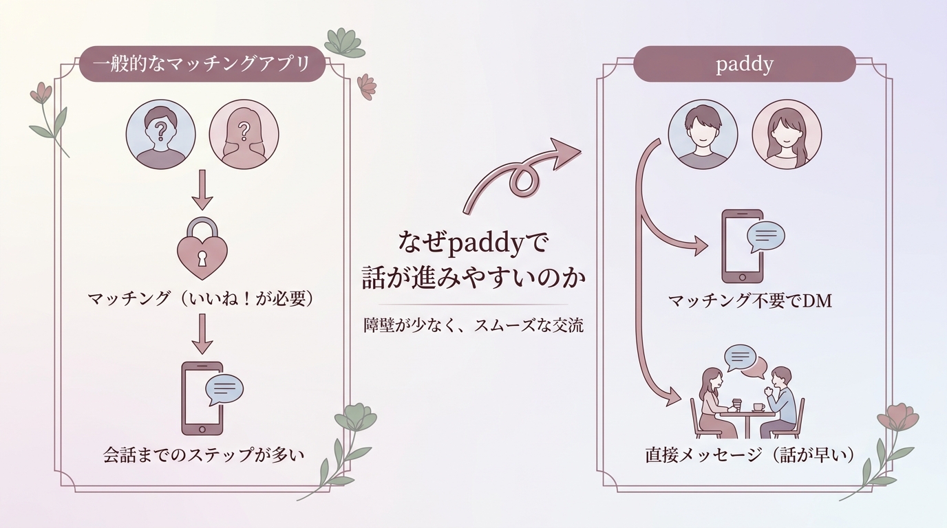 マッチング不要でDMできる——なぜpaddyで話が進みやすいのか