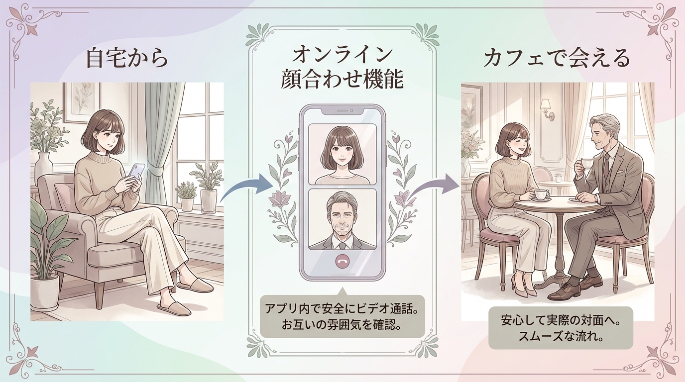 オンライン顔合わせ機能で自宅から会える仕組み